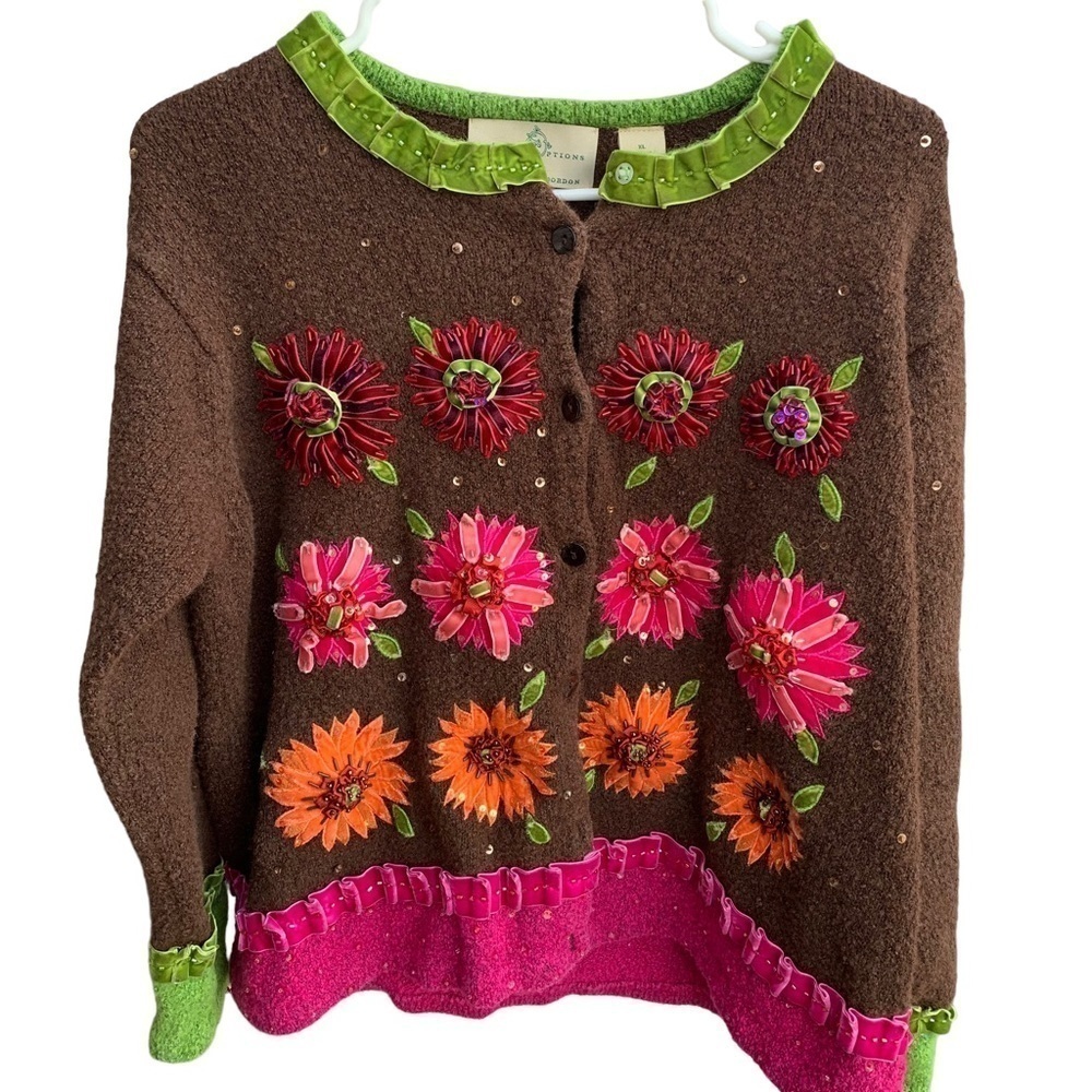 Design Options by Philip & Jane Gordon Cardigan Sweater Size XL Floral